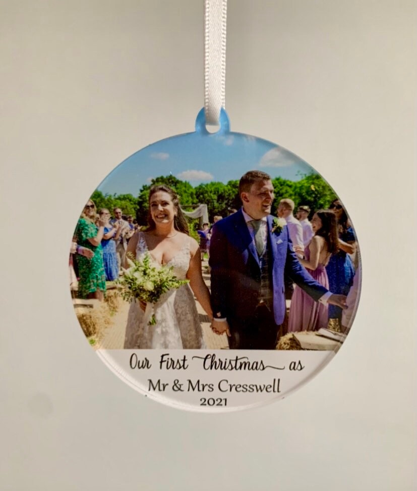 Newlyweds' First Christmas: Personalised Photo Bauble