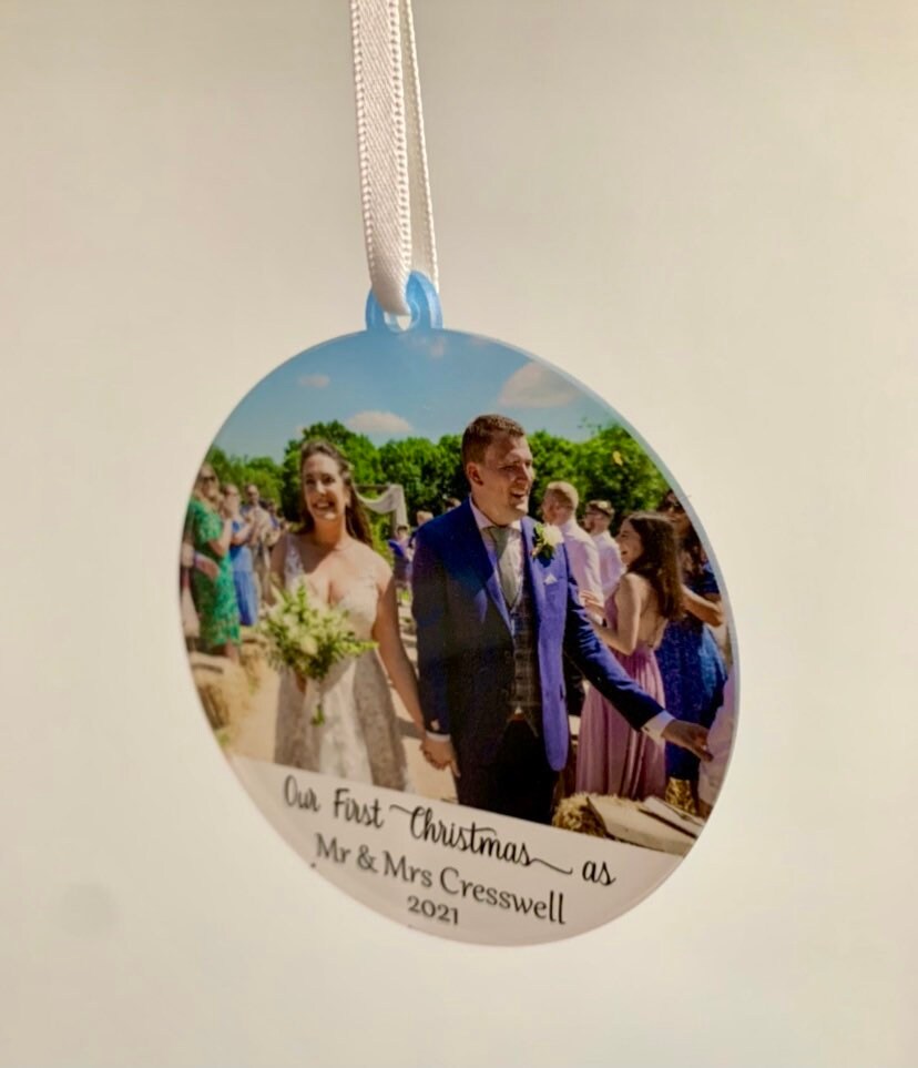 Newlyweds' First Christmas: Personalised Photo Bauble