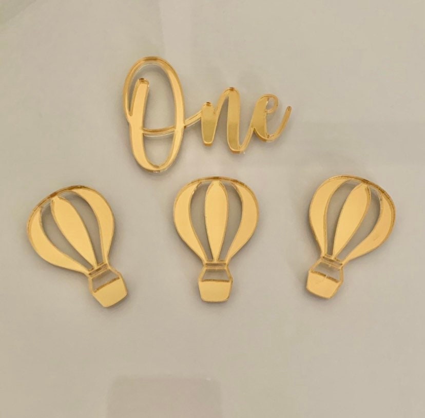 Air Balloon and Number Cake Charm set- Birthday cake charm- Christening cake charm - Baby Shower cake charm