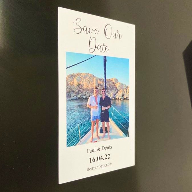 Save The Date Photo Magnet-Save Our Date- Postcard/ Polaroid Wedding Invite- Gloss finish