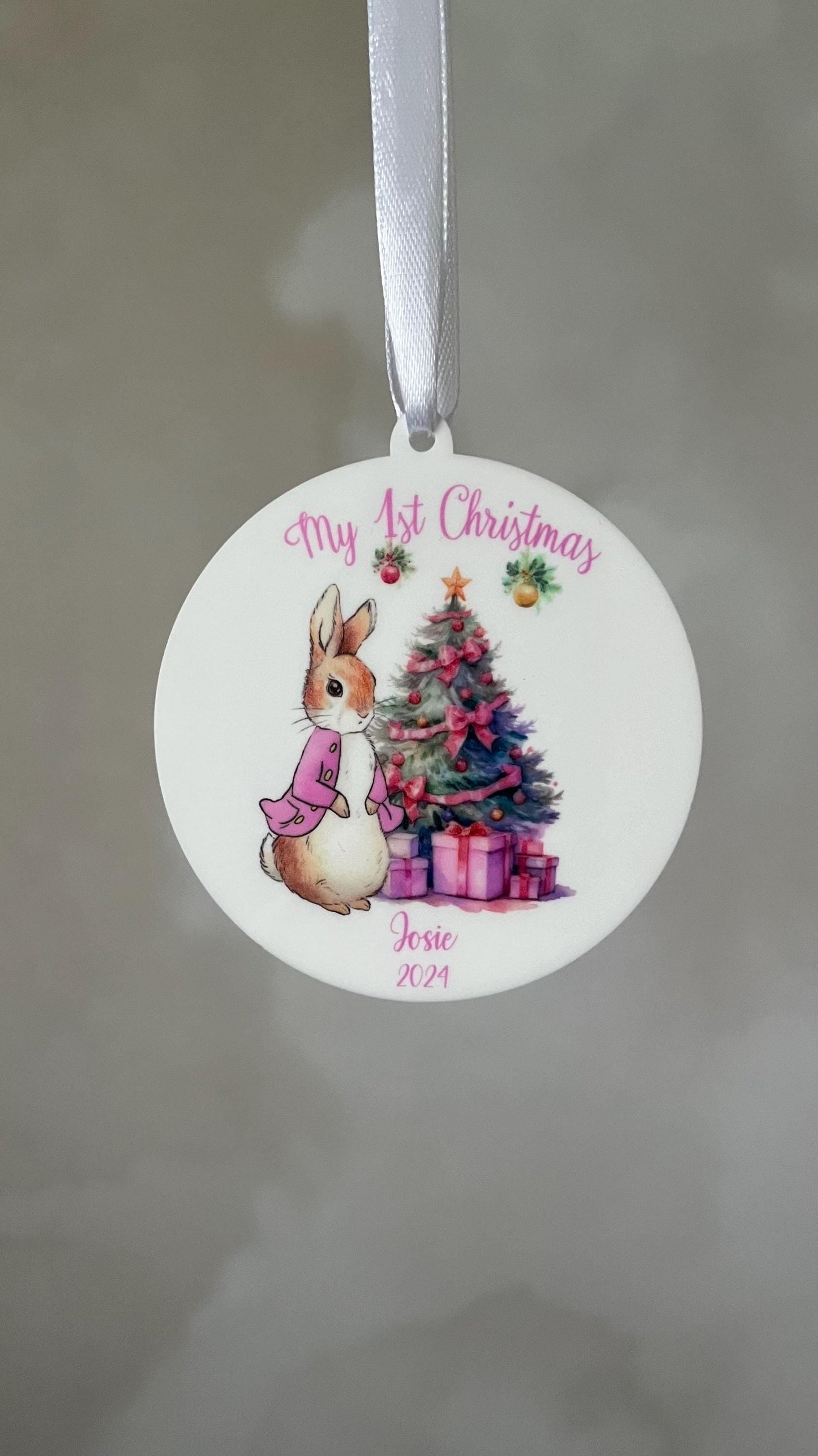 Baby’s First Christmas- Peter Rabbit/Flopsy pink bauble