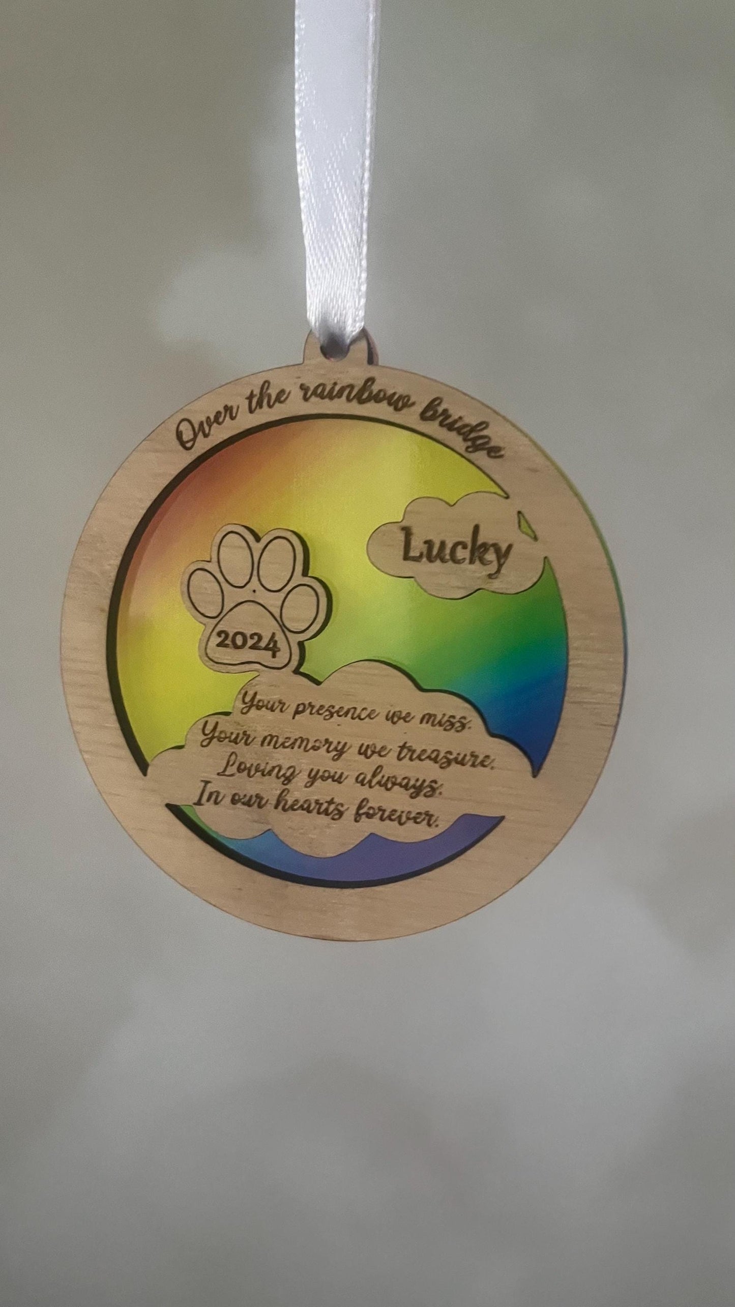 Over the Rainbow Bridge pet memorial bauble