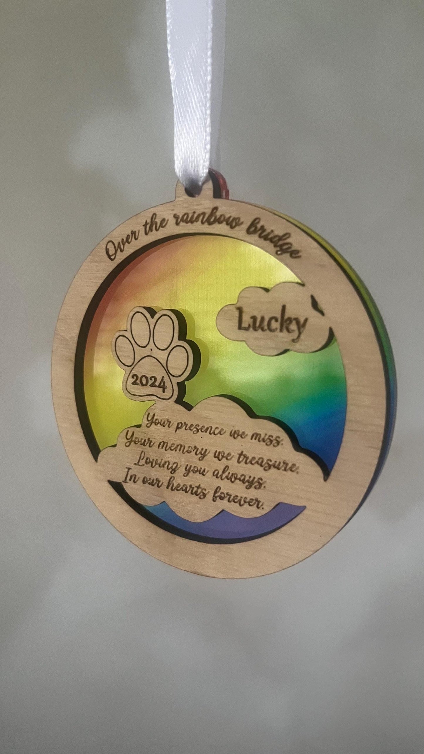 Over the Rainbow Bridge pet memorial bauble