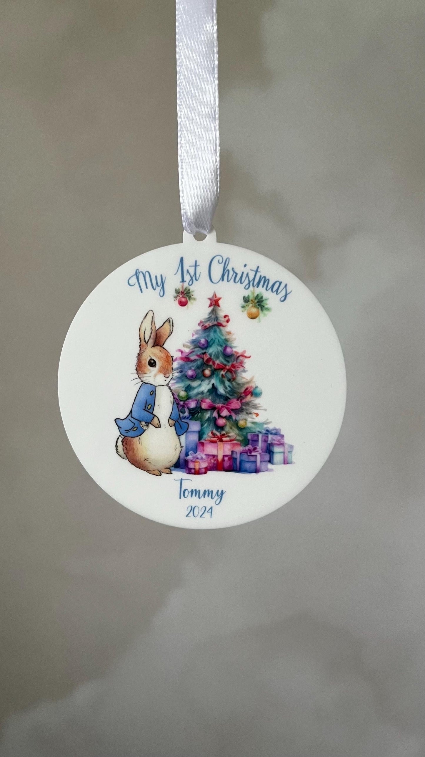 Baby’s First Christmas- Peter Rabbit blue bauble