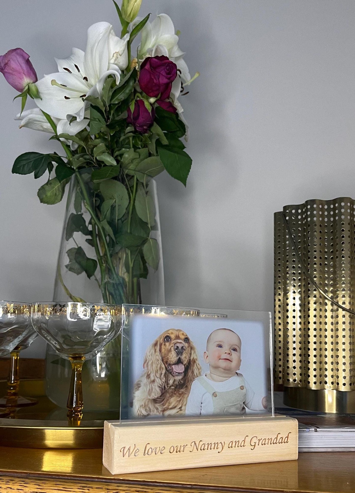 Personalised Acrylic Photo with Engraved Wooden Block