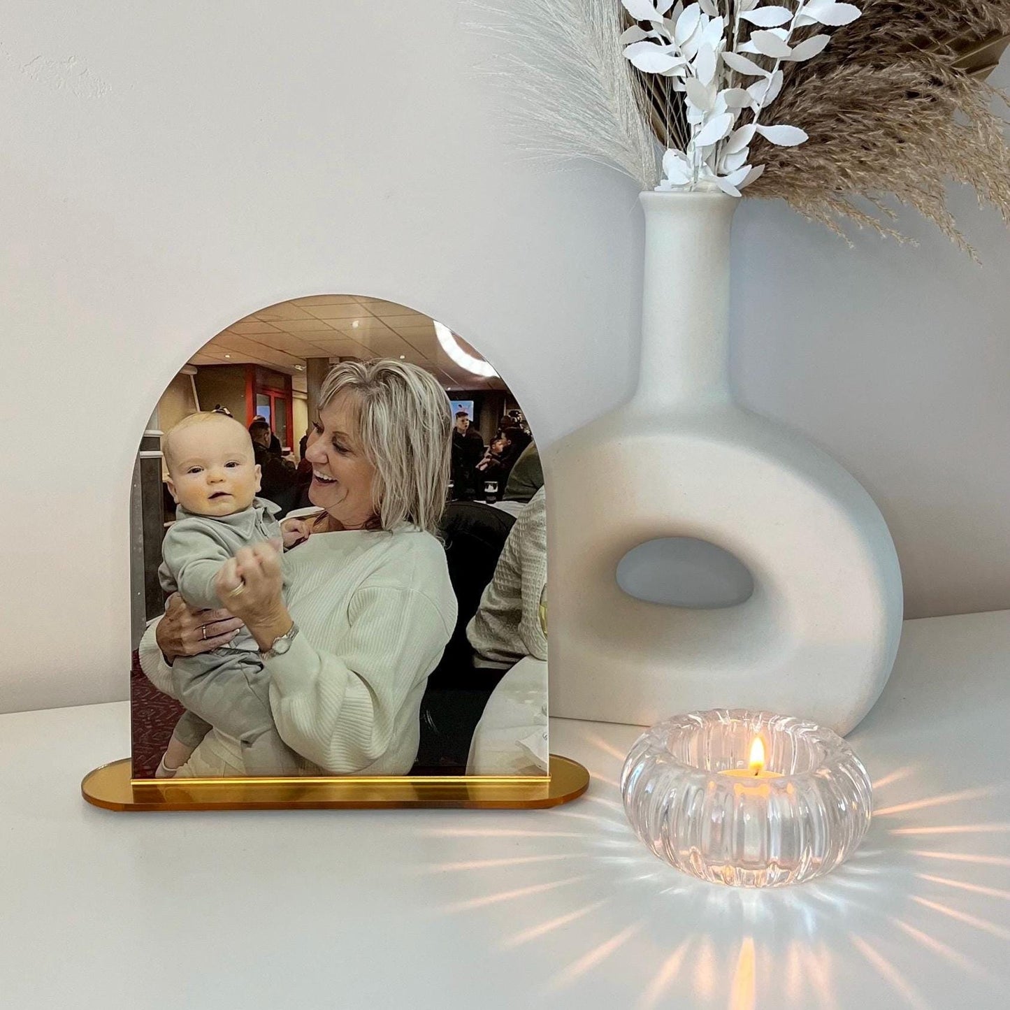 Personalised Acrylic Arch Photo Plaque with Mirrored Base