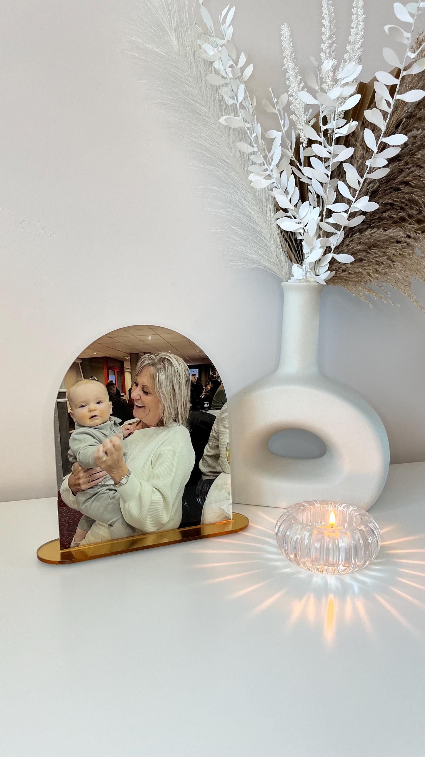 Personalised Acrylic Arch Photo Plaque with Mirrored Base