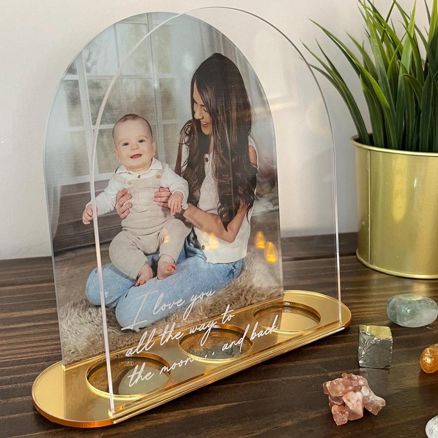 Personalised Acrylic Arch Photo Candle Holder with Mirrored Base