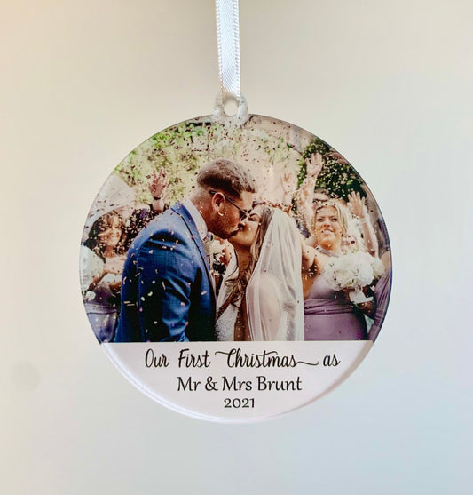 Newlyweds' First Christmas: Personalised Photo Bauble