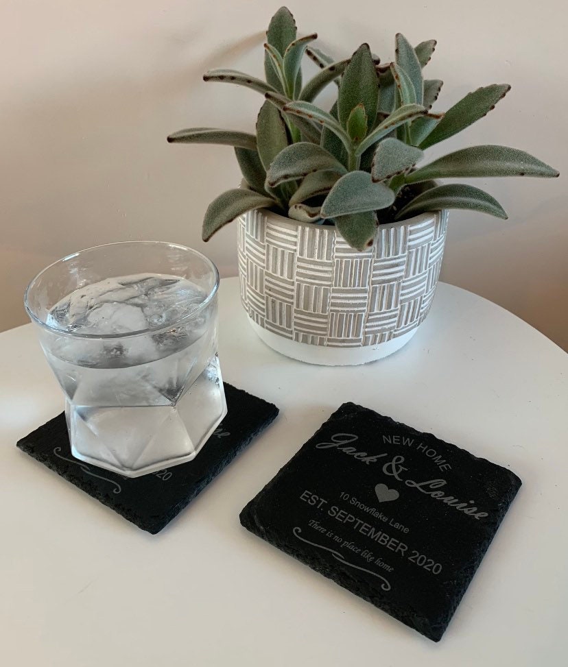 New home personalised slate coaster