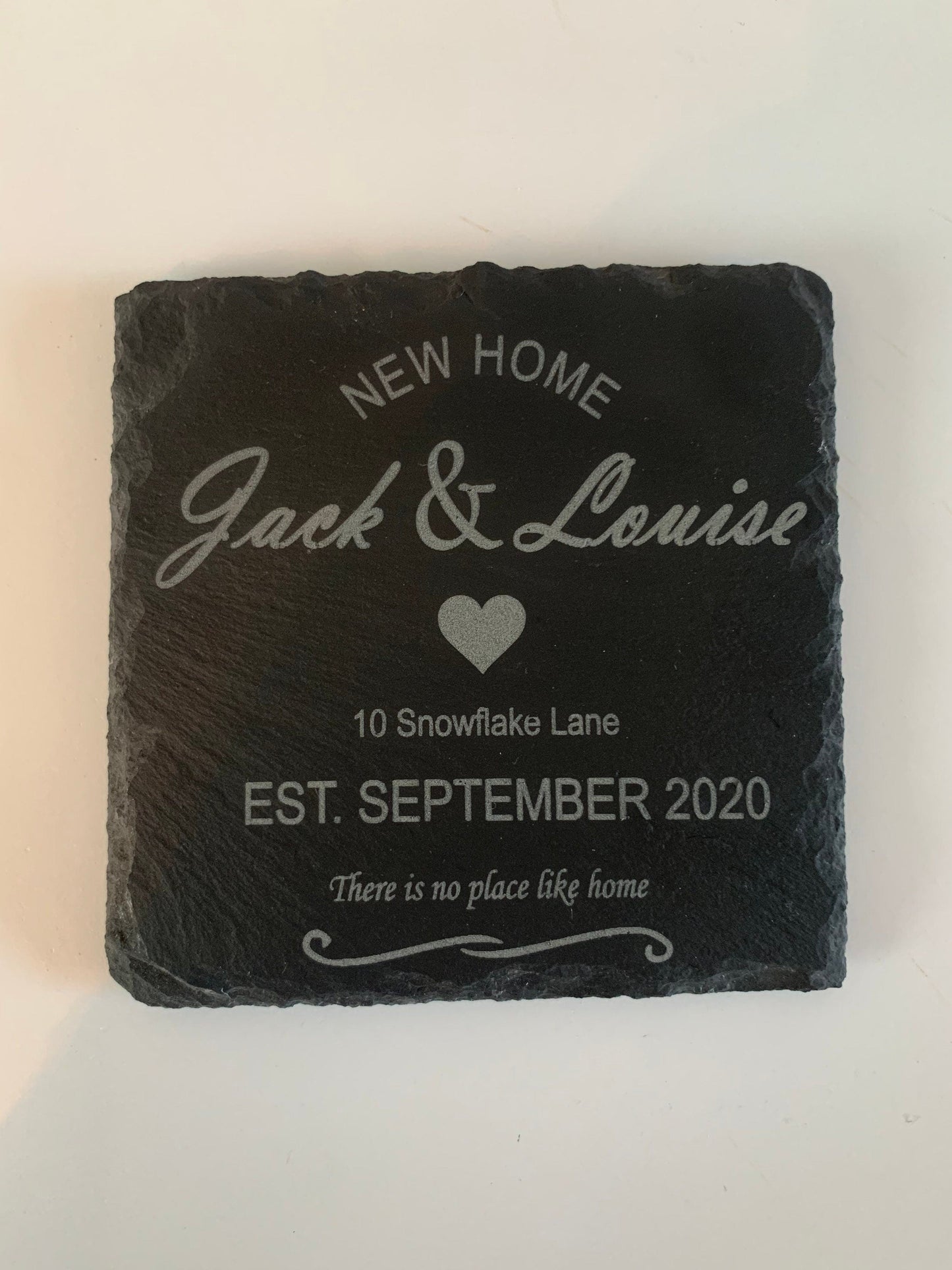 New home personalised slate coaster