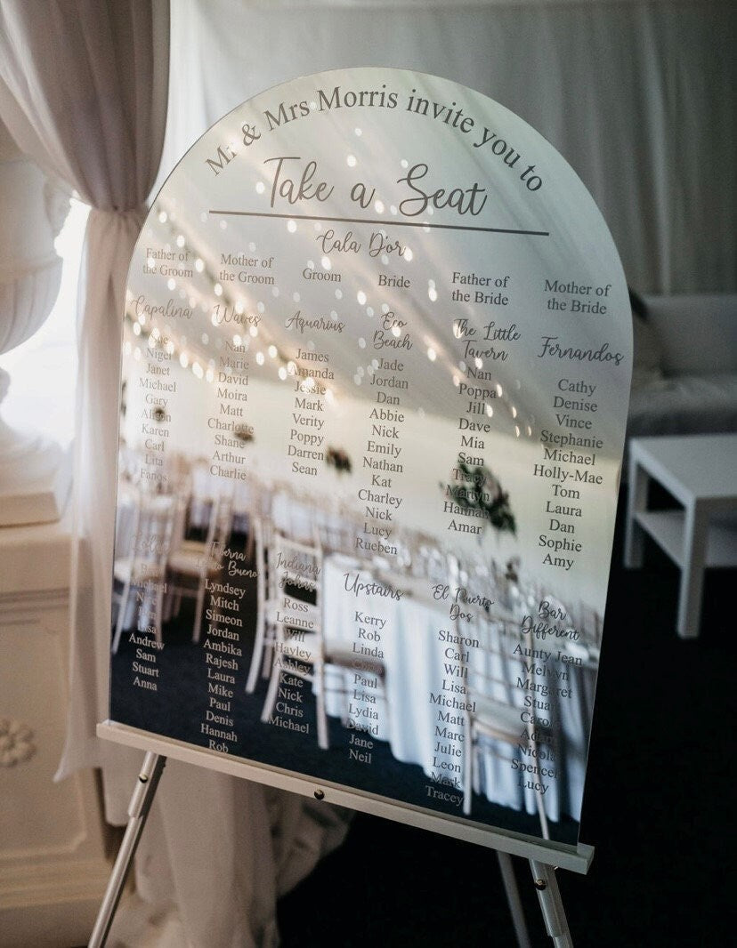 Mirrored Wedding Table Plan Sign - Mirrored Acrylic -800 x 600