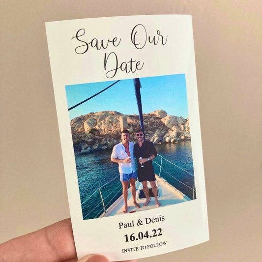 Save The Date Photo Magnet-Save Our Date- Postcard/ Polaroid Wedding Invite- Gloss finish