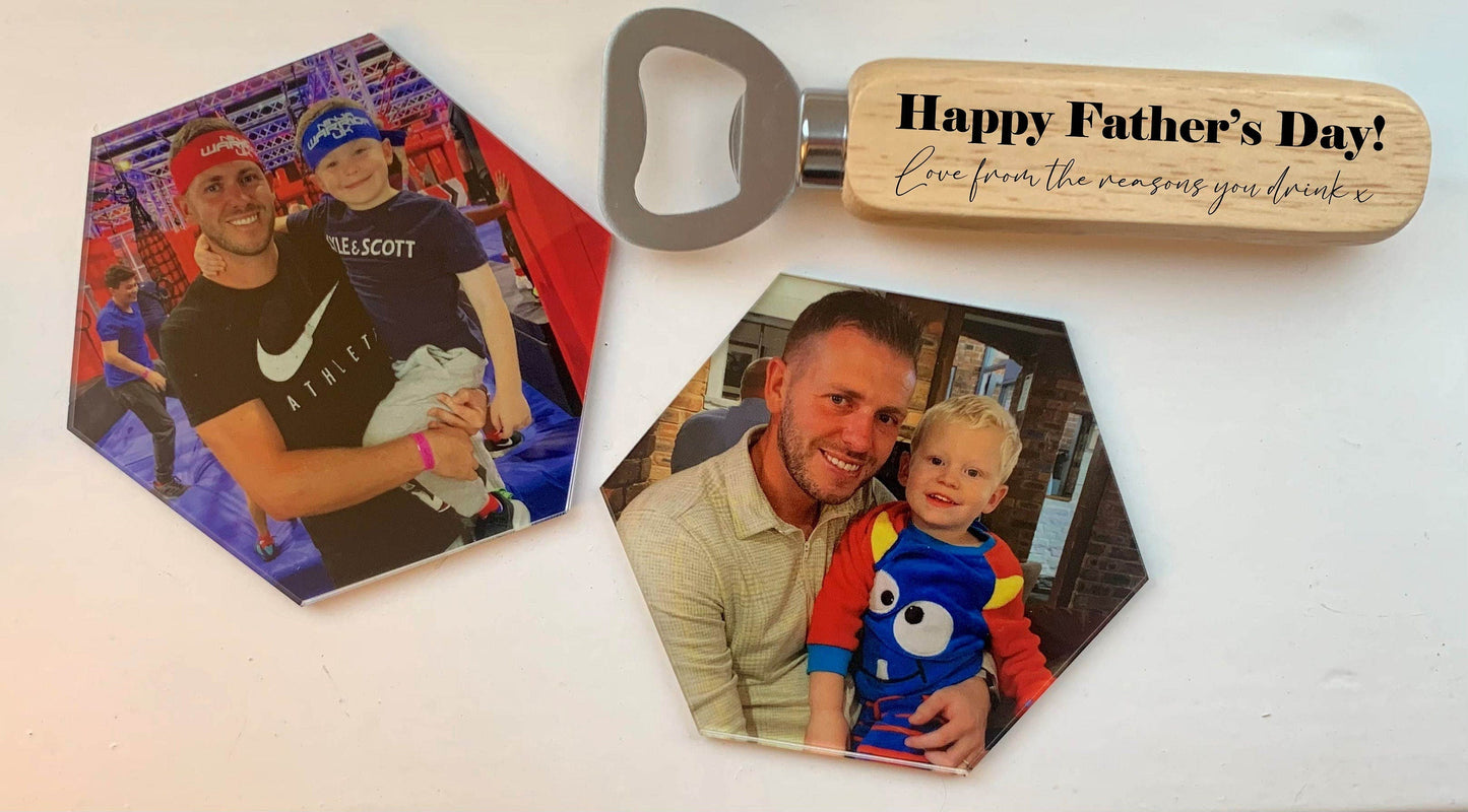 Father's day Bottle Opener and Coaster Set