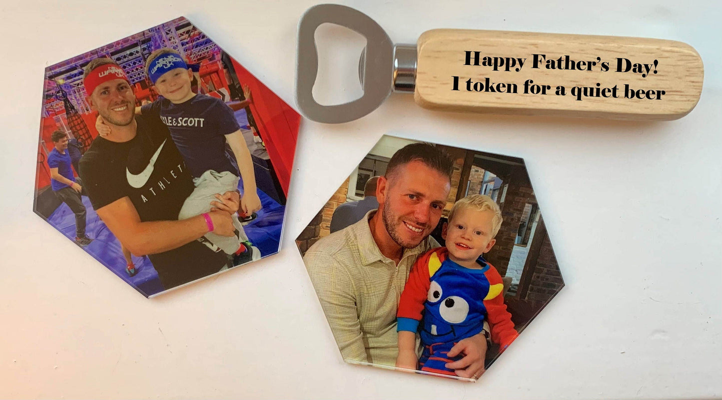 Father's day Bottle Opener and Coaster Set