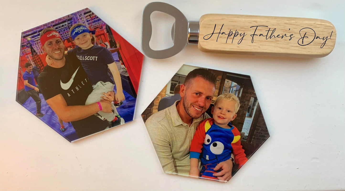 Father's day Bottle Opener and Coaster Set